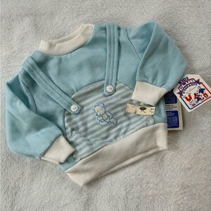 Blue and White Baby Sweatshirt with Bear Design